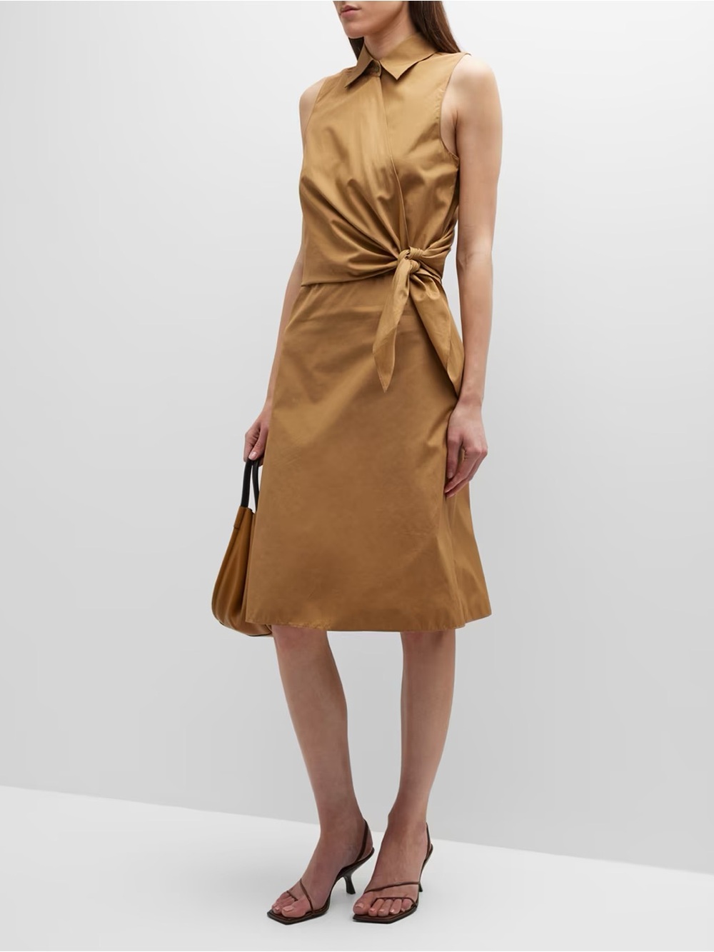 Vince Wrap Front Sleeveless Cotton Shirtdress Tobacco Tan 4